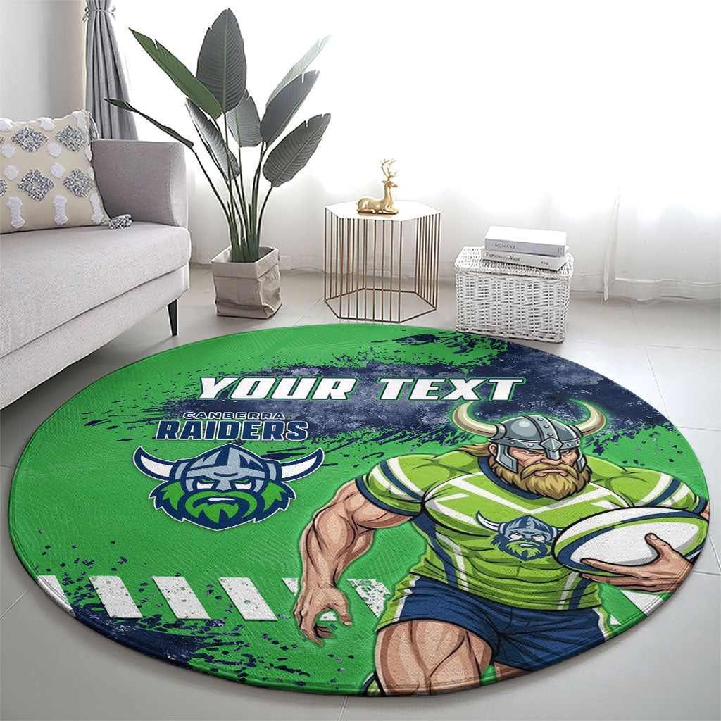 Personalised Canberra Raiders Rugby Round Carpet Viking Green Machine Mascot - Sporty Splash Art Style
