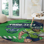 Personalised Canberra Raiders Rugby Round Carpet Viking Green Machine Mascot - Sporty Splash Art Style