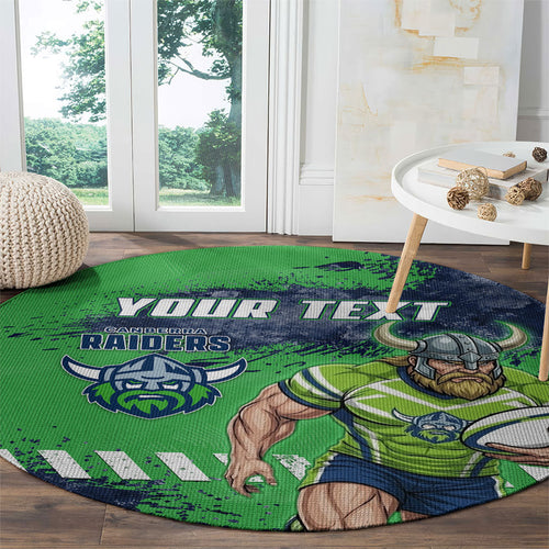 Personalised Canberra Raiders Rugby Round Carpet Viking Green Machine Mascot - Sporty Splash Art Style