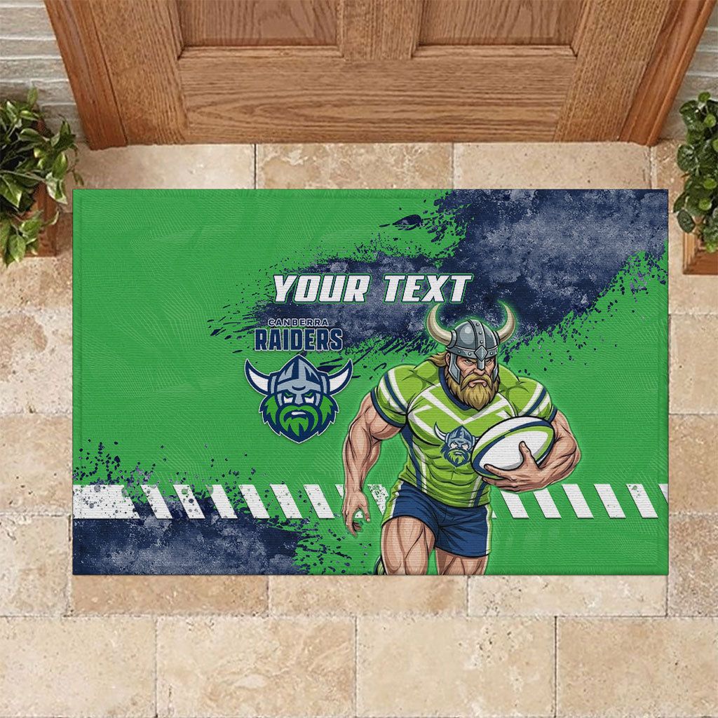 Personalised Canberra Raiders Rugby Rubber Doormat Viking Green Machine Mascot - Sporty Splash Art Style