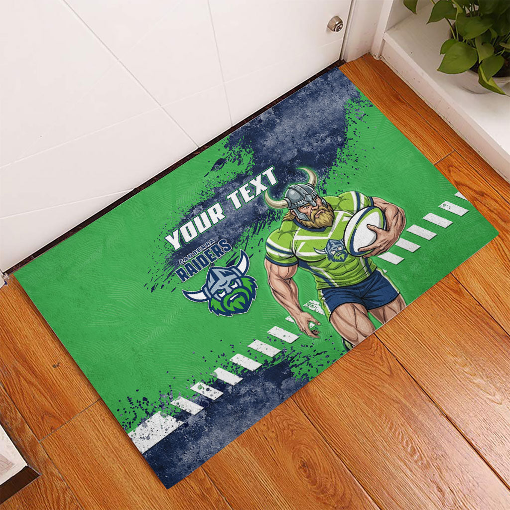 Personalised Canberra Raiders Rugby Rubber Doormat Viking Green Machine Mascot - Sporty Splash Art Style