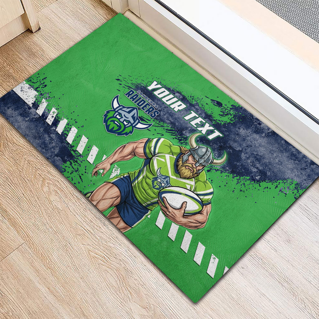 Personalised Canberra Raiders Rugby Rubber Doormat Viking Green Machine Mascot - Sporty Splash Art Style