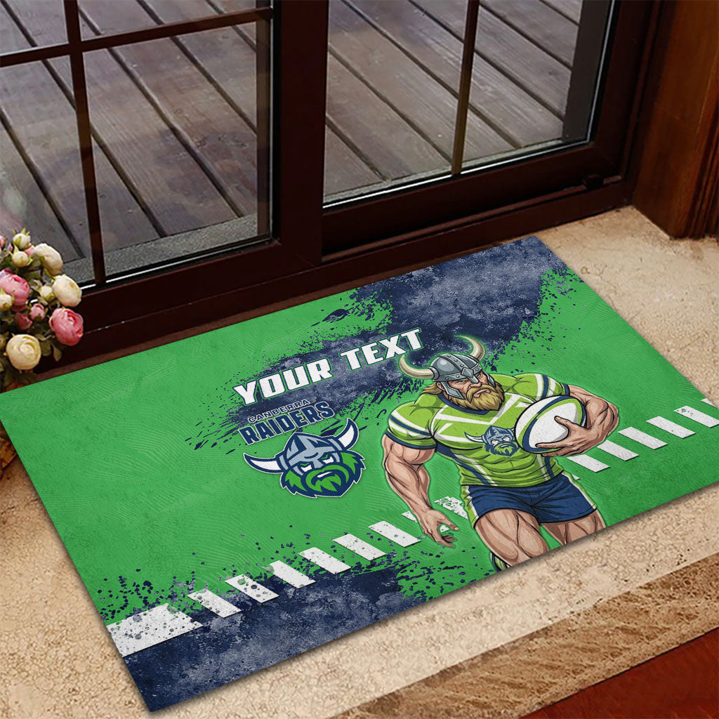 Personalised Canberra Raiders Rugby Rubber Doormat Viking Green Machine Mascot - Sporty Splash Art Style