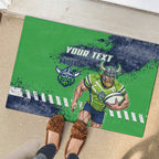 Personalised Canberra Raiders Rugby Rubber Doormat Viking Green Machine Mascot - Sporty Splash Art Style