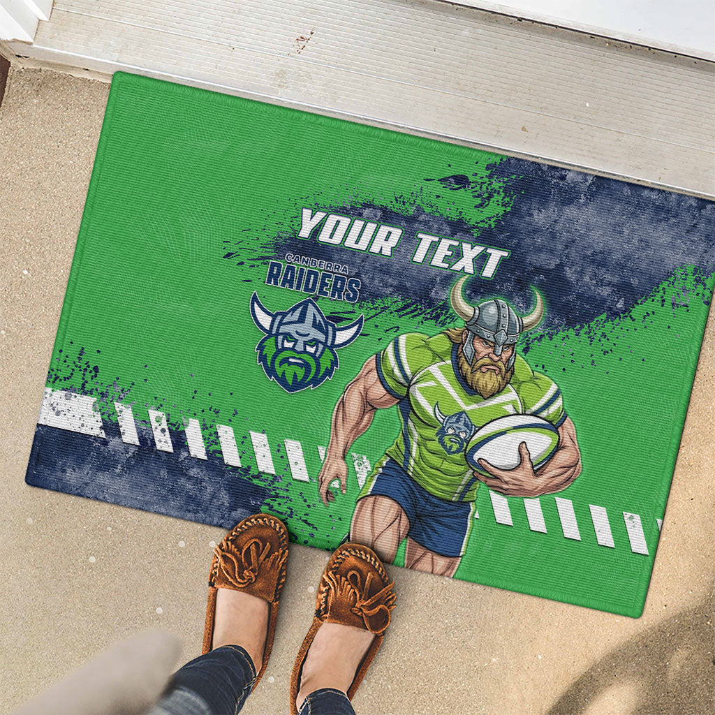Personalised Canberra Raiders Rugby Rubber Doormat Viking Green Machine Mascot - Sporty Splash Art Style
