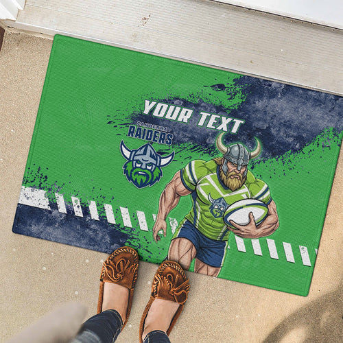 Personalised Canberra Raiders Rugby Rubber Doormat Viking Green Machine Mascot - Sporty Splash Art Style