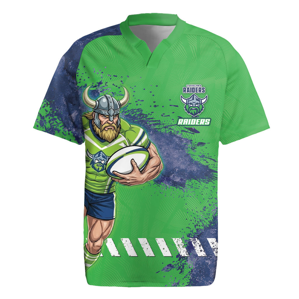 Personalised Canberra Raiders Rugby Rugby Jersey Viking Green Machine Mascot - Sporty Splash Art Style