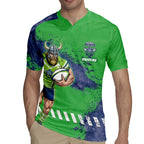Personalised Canberra Raiders Rugby Rugby Jersey Viking Green Machine Mascot - Sporty Splash Art Style