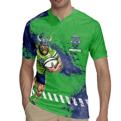 Personalised Canberra Raiders Rugby Rugby Jersey Viking Green Machine Mascot - Sporty Splash Art Style