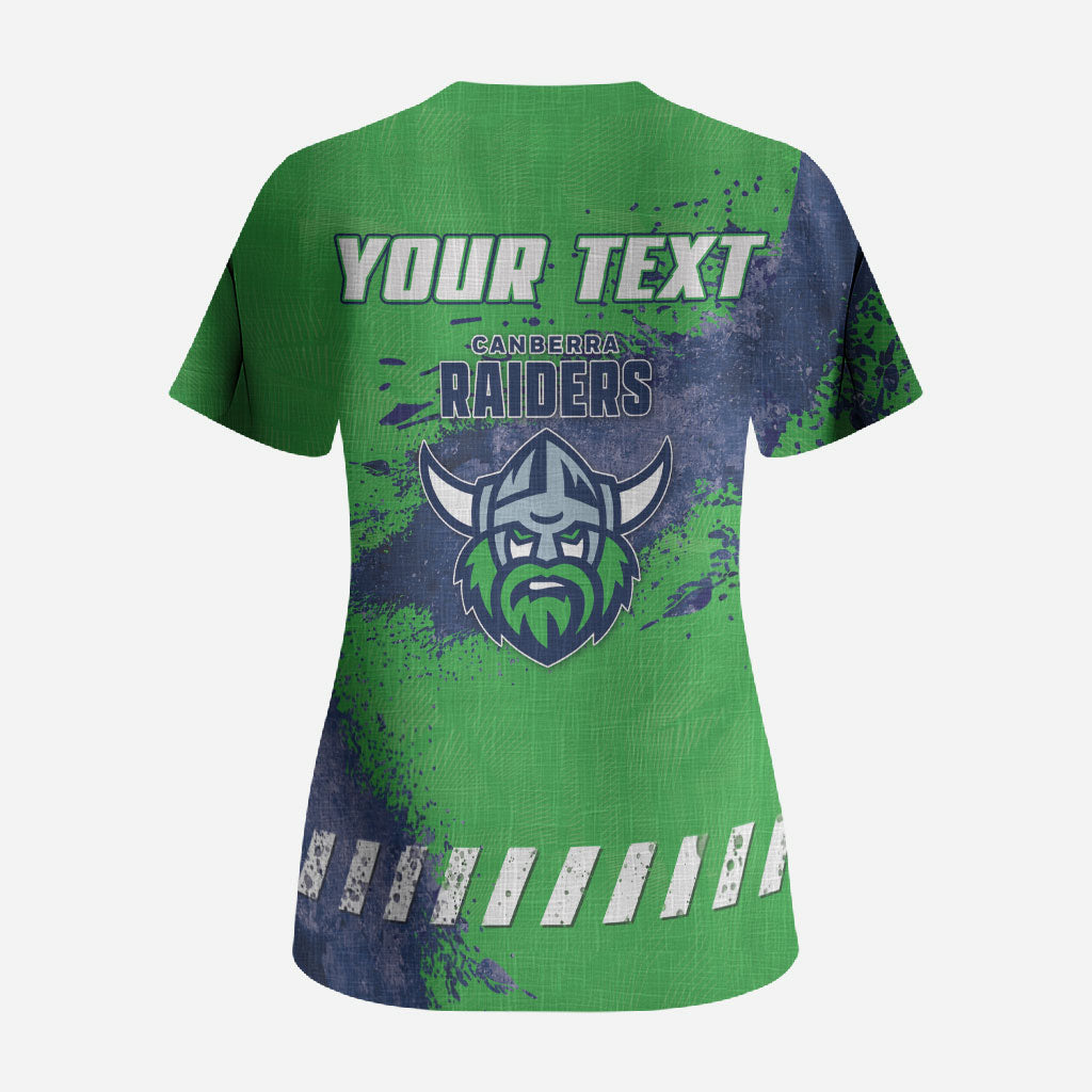 Personalised Canberra Raiders Rugby Scrub Top Viking Green Machine Mascot - Sporty Splash Art Style