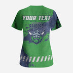 Personalised Canberra Raiders Rugby Scrub Top Viking Green Machine Mascot - Sporty Splash Art Style