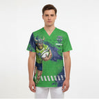 Personalised Canberra Raiders Rugby Scrub Top Viking Green Machine Mascot - Sporty Splash Art Style