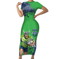 Personalised Canberra Raiders Rugby Short Sleeve Bodycon Dress Viking Green Machine Mascot - Sporty Splash Art Style