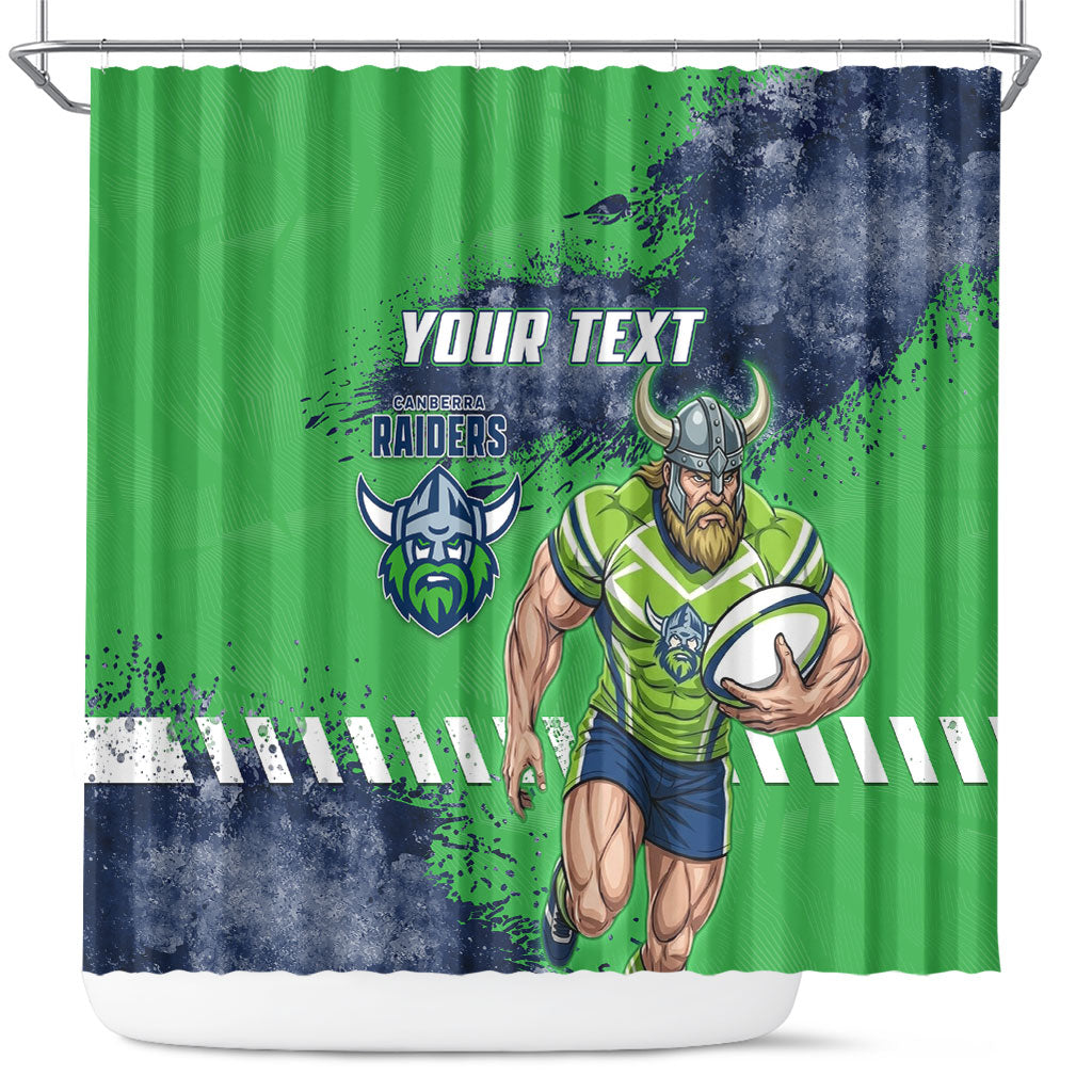 Personalised Canberra Raiders Rugby Shower Curtain Viking Green Machine Mascot - Sporty Splash Art Style