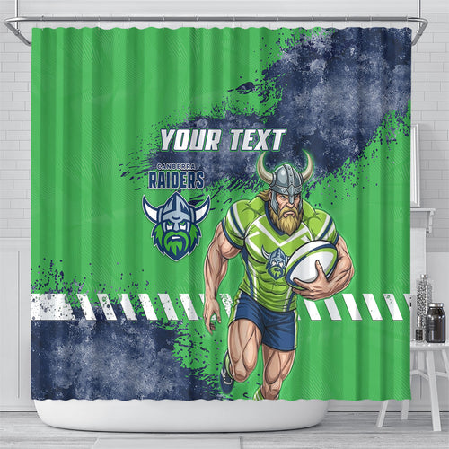 Personalised Canberra Raiders Rugby Shower Curtain Viking Green Machine Mascot - Sporty Splash Art Style