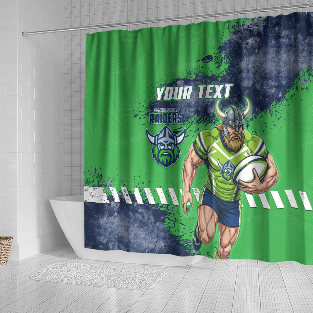 Personalised Canberra Raiders Rugby Shower Curtain Viking Green Machine Mascot - Sporty Splash Art Style