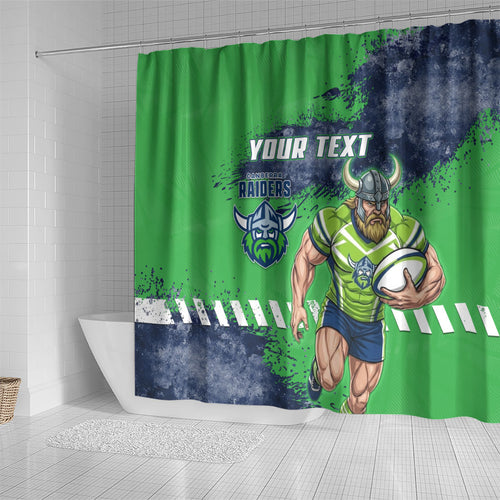 Personalised Canberra Raiders Rugby Shower Curtain Viking Green Machine Mascot - Sporty Splash Art Style