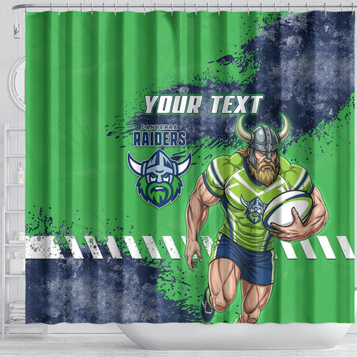 Personalised Canberra Raiders Rugby Shower Curtain Viking Green Machine Mascot - Sporty Splash Art Style