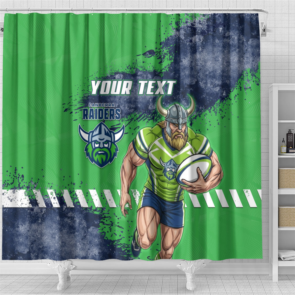 Personalised Canberra Raiders Rugby Shower Curtain Viking Green Machine Mascot - Sporty Splash Art Style