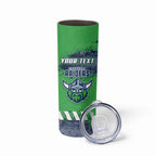 Personalised Canberra Raiders Rugby Skinny Tumbler Viking Green Machine Mascot - Sporty Splash Art Style