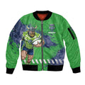 Personalised Canberra Raiders Rugby Sleeve Zip Bomber Jacket Viking Green Machine Mascot - Sporty Splash Art Style