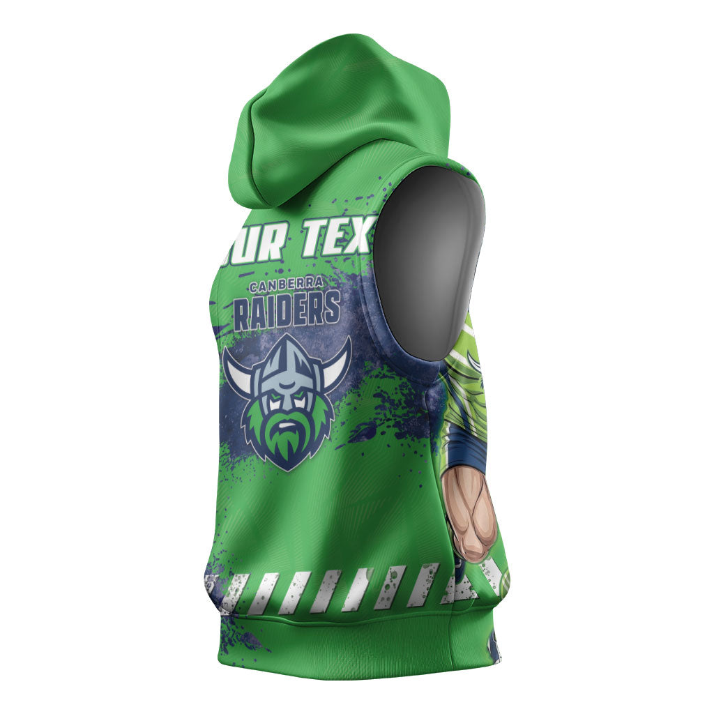 Personalised Canberra Raiders Rugby Sleeveless Hoodie Viking Green Machine Mascot - Sporty Splash Art Style