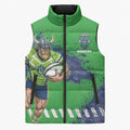 Personalised Canberra Raiders Rugby Sleeveless Puffer Jacket Viking Green Machine Mascot - Sporty Splash Art Style