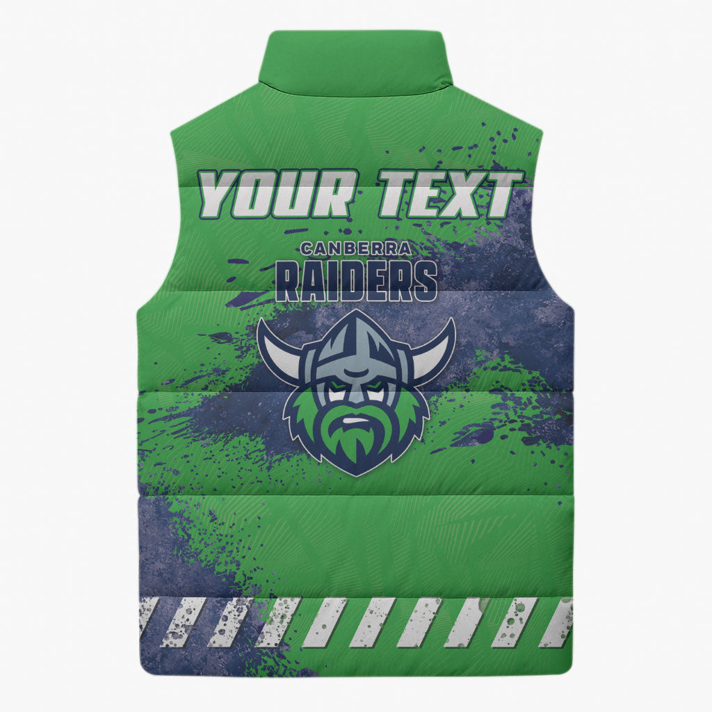 Personalised Canberra Raiders Rugby Sleeveless Puffer Jacket Viking Green Machine Mascot - Sporty Splash Art Style