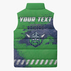 Personalised Canberra Raiders Rugby Sleeveless Puffer Jacket Viking Green Machine Mascot - Sporty Splash Art Style
