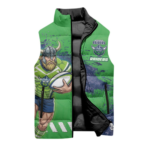 Personalised Canberra Raiders Rugby Sleeveless Puffer Jacket Viking Green Machine Mascot - Sporty Splash Art Style