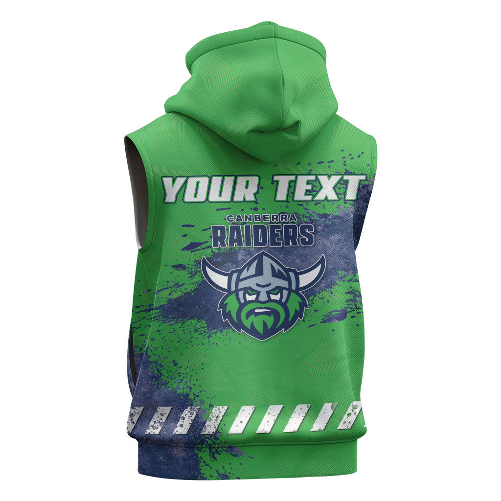 Personalised Canberra Raiders Rugby Sleeveless Zip Hoodie Viking Green Machine Mascot - Sporty Splash Art Style