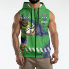 Personalised Canberra Raiders Rugby Sleeveless Zip Hoodie Viking Green Machine Mascot - Sporty Splash Art Style