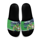 Personalised Canberra Raiders Rugby Slide Sandals Viking Green Machine Mascot - Sporty Splash Art Style