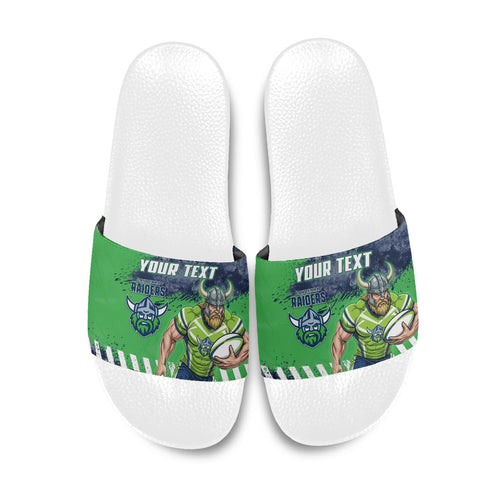 Personalised Canberra Raiders Rugby Slide Sandals Viking Green Machine Mascot - Sporty Splash Art Style