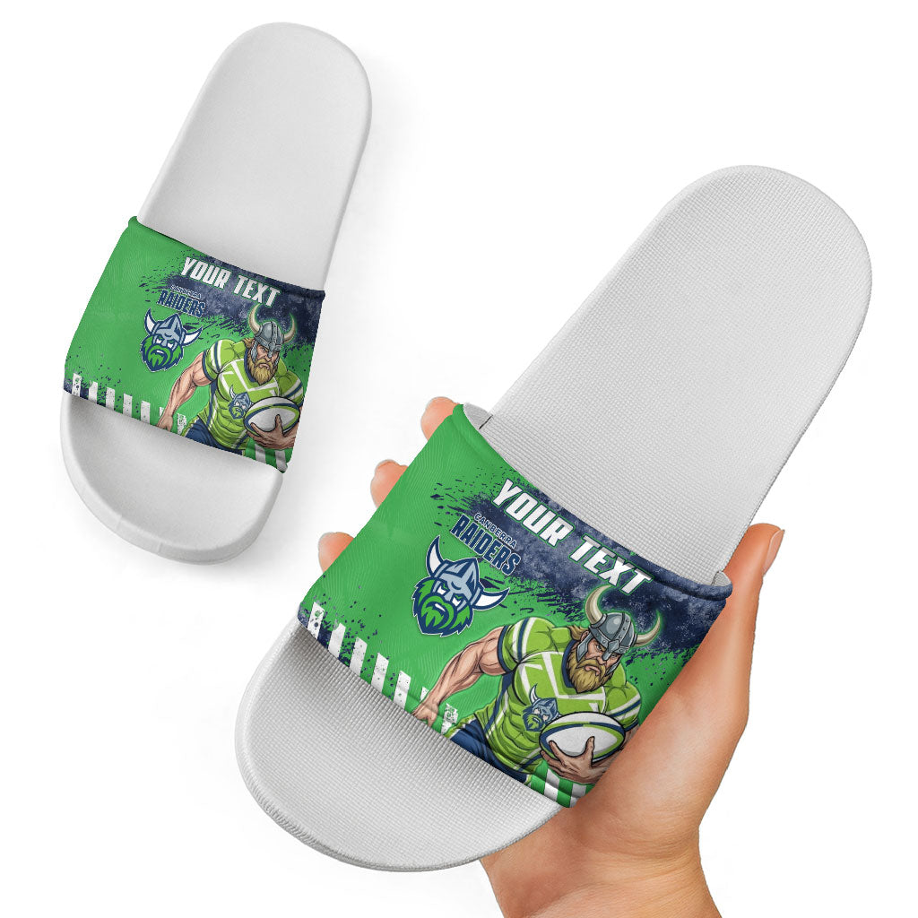 Personalised Canberra Raiders Rugby Slide Sandals Viking Green Machine Mascot - Sporty Splash Art Style