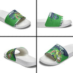 Personalised Canberra Raiders Rugby Slide Sandals Viking Green Machine Mascot - Sporty Splash Art Style