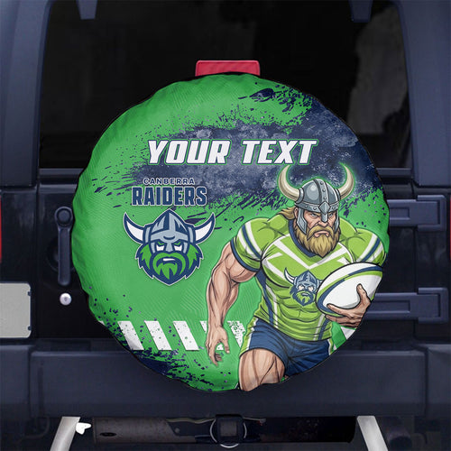 Personalised Canberra Raiders Rugby Spare Tire Cover Viking Green Machine Mascot - Sporty Splash Art Style