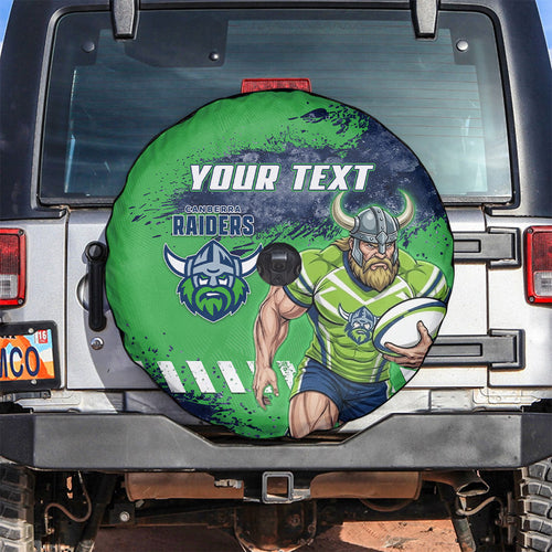 Personalised Canberra Raiders Rugby Spare Tire Cover Viking Green Machine Mascot - Sporty Splash Art Style
