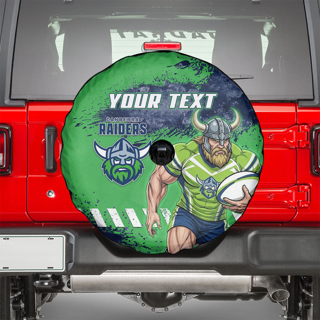 Personalised Canberra Raiders Rugby Spare Tire Cover Viking Green Machine Mascot - Sporty Splash Art Style