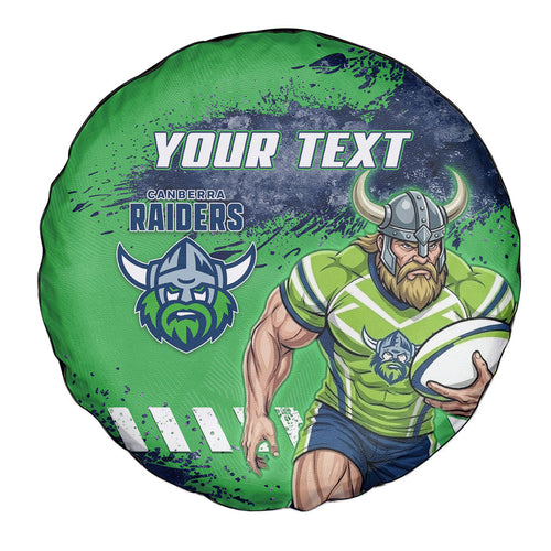 Personalised Canberra Raiders Rugby Spare Tire Cover Viking Green Machine Mascot - Sporty Splash Art Style