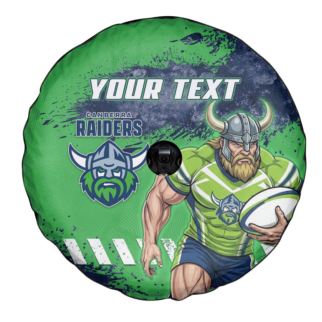 Personalised Canberra Raiders Rugby Spare Tire Cover Viking Green Machine Mascot - Sporty Splash Art Style