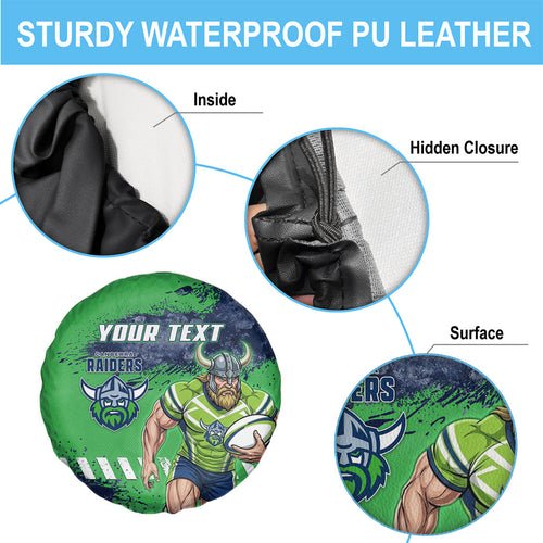 Personalised Canberra Raiders Rugby Spare Tire Cover Viking Green Machine Mascot - Sporty Splash Art Style