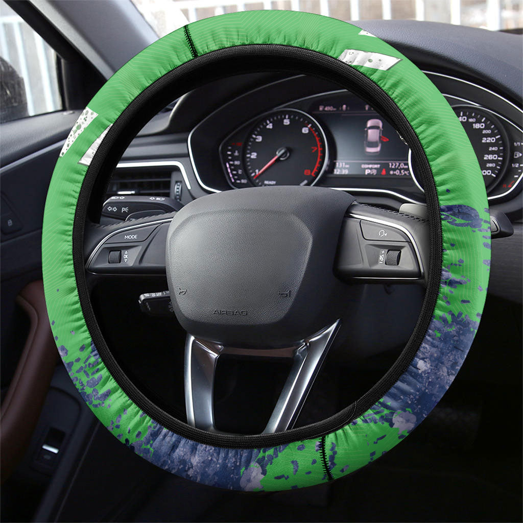 Canberra Raiders Rugby Steering Wheel Cover Viking Green Machine Mascot - Sporty Splash Art Style