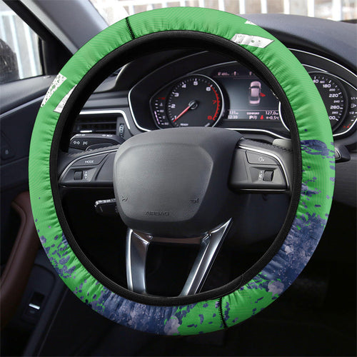 Canberra Raiders Rugby Steering Wheel Cover Viking Green Machine Mascot - Sporty Splash Art Style