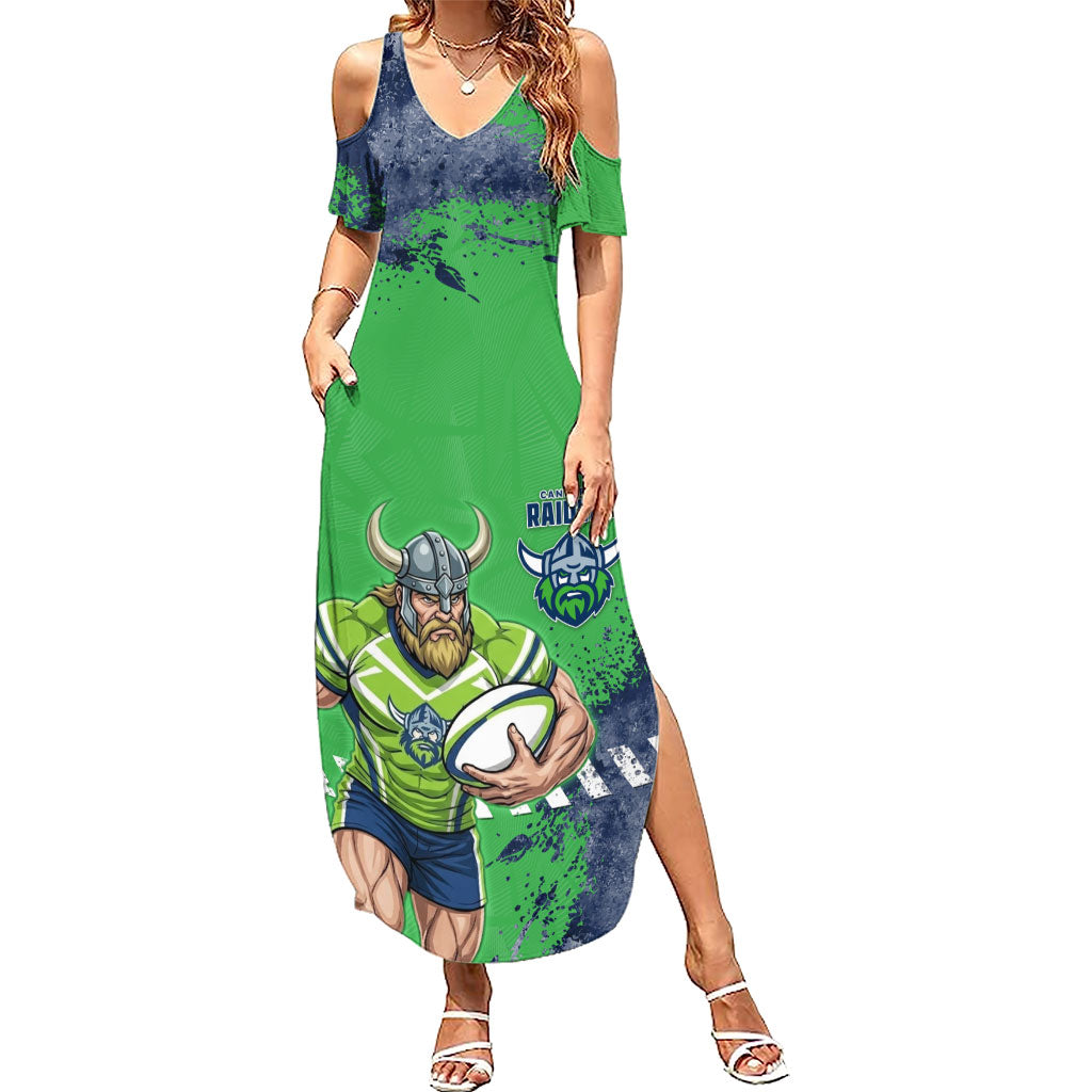 Personalised Canberra Raiders Rugby Summer Maxi Dress Viking Green Machine Mascot - Sporty Splash Art Style