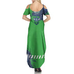 Personalised Canberra Raiders Rugby Summer Maxi Dress Viking Green Machine Mascot - Sporty Splash Art Style