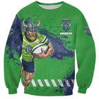 Personalised Canberra Raiders Rugby Sweatshirt Viking Green Machine Mascot - Sporty Splash Art Style