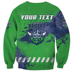 Personalised Canberra Raiders Rugby Sweatshirt Viking Green Machine Mascot - Sporty Splash Art Style