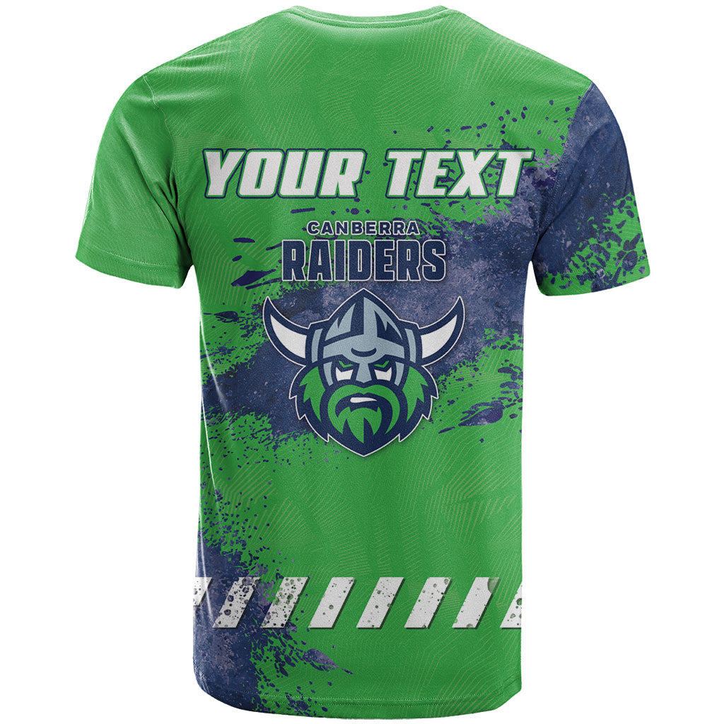 Personalised Canberra Raiders Rugby T Shirt Viking Green Machine Mascot - Sporty Splash Art Style