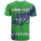 Personalised Canberra Raiders Rugby T Shirt Viking Green Machine Mascot - Sporty Splash Art Style